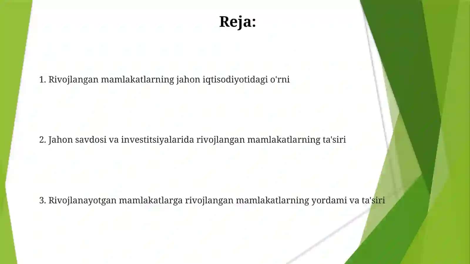 Jahon xo'jaligida rivojlangan mamlakatlarning tutgan o'rni 2