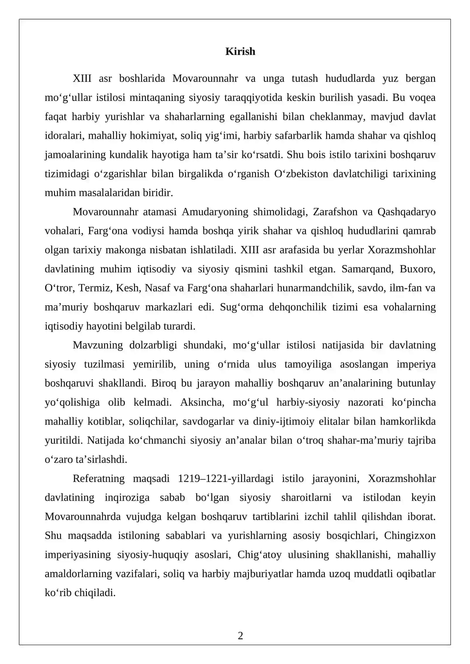 Mo‘g‘ullar istilosi va Movarounnahrda davlat boshqaruvi tizimidagi o‘zgarishlar 2