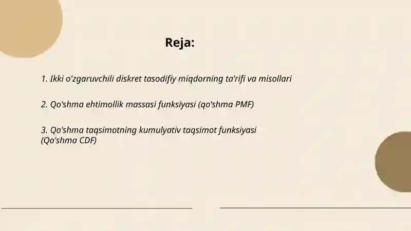 Ikki o Ichovli diskret tasodifiy miqdor va uning tagsimot gonuni 2