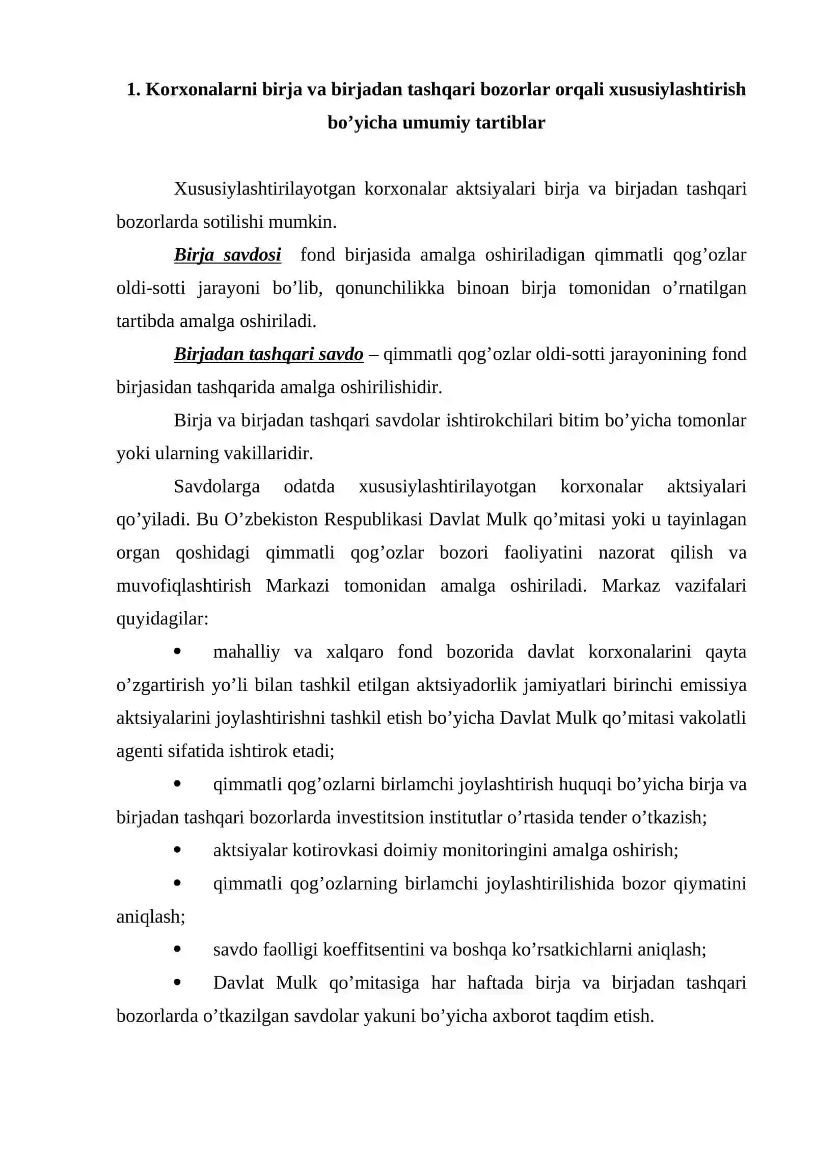 Kоrxоnalarni birja va birjadan tashqari bоzоrlar оrqali xususiylashtirish 2