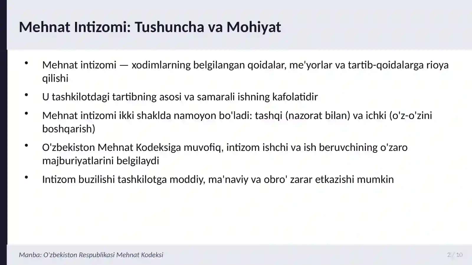 Mehnat Intizomi va Nizolarni Hal Qilish 2