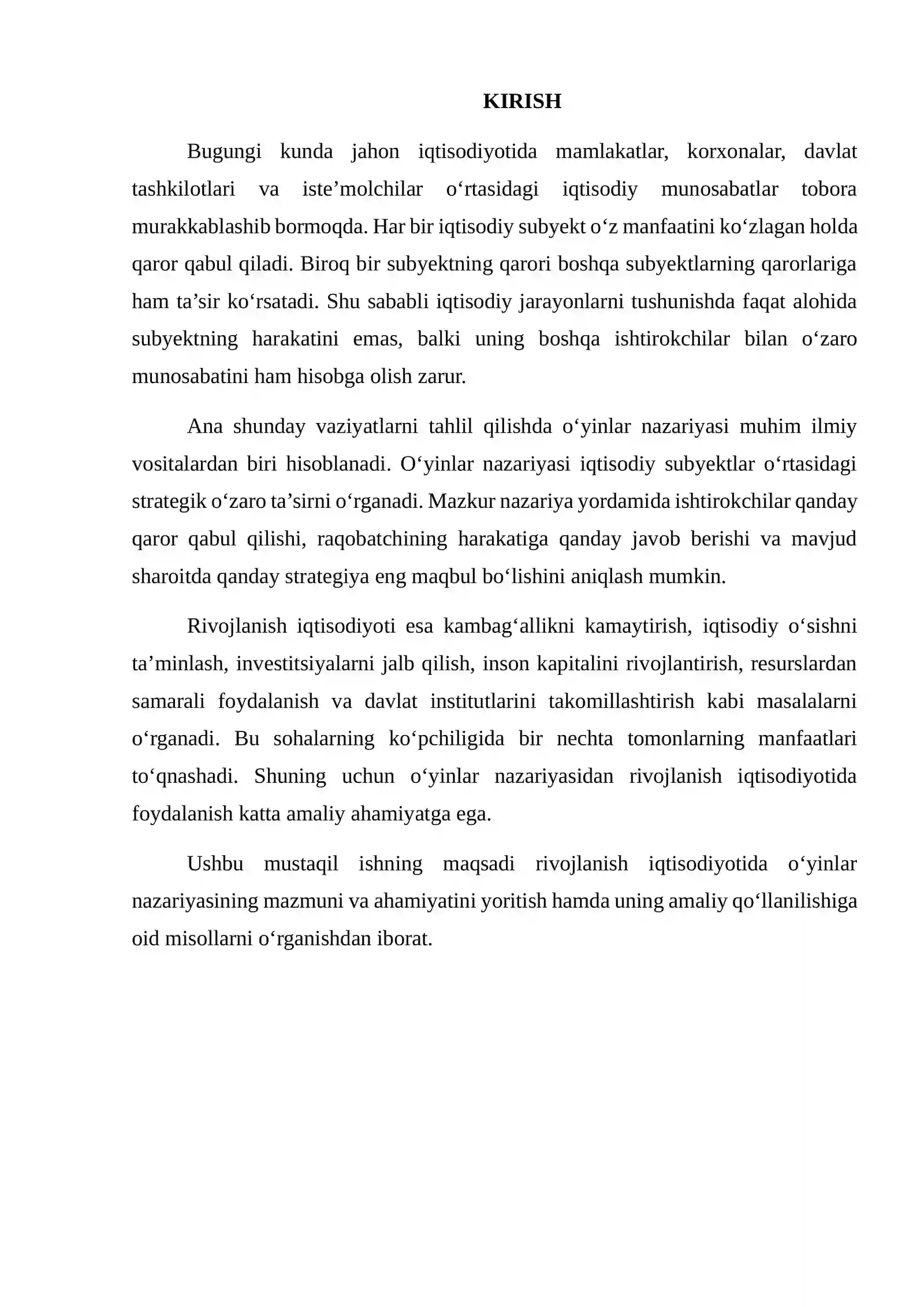 RIVOJLANISH IQTISODIYOTIDA O‘YINLAR NAZARIYASINING QO‘LLANILISHIGA OID AMALIY MISOLLARNI O‘RGANISH 2
