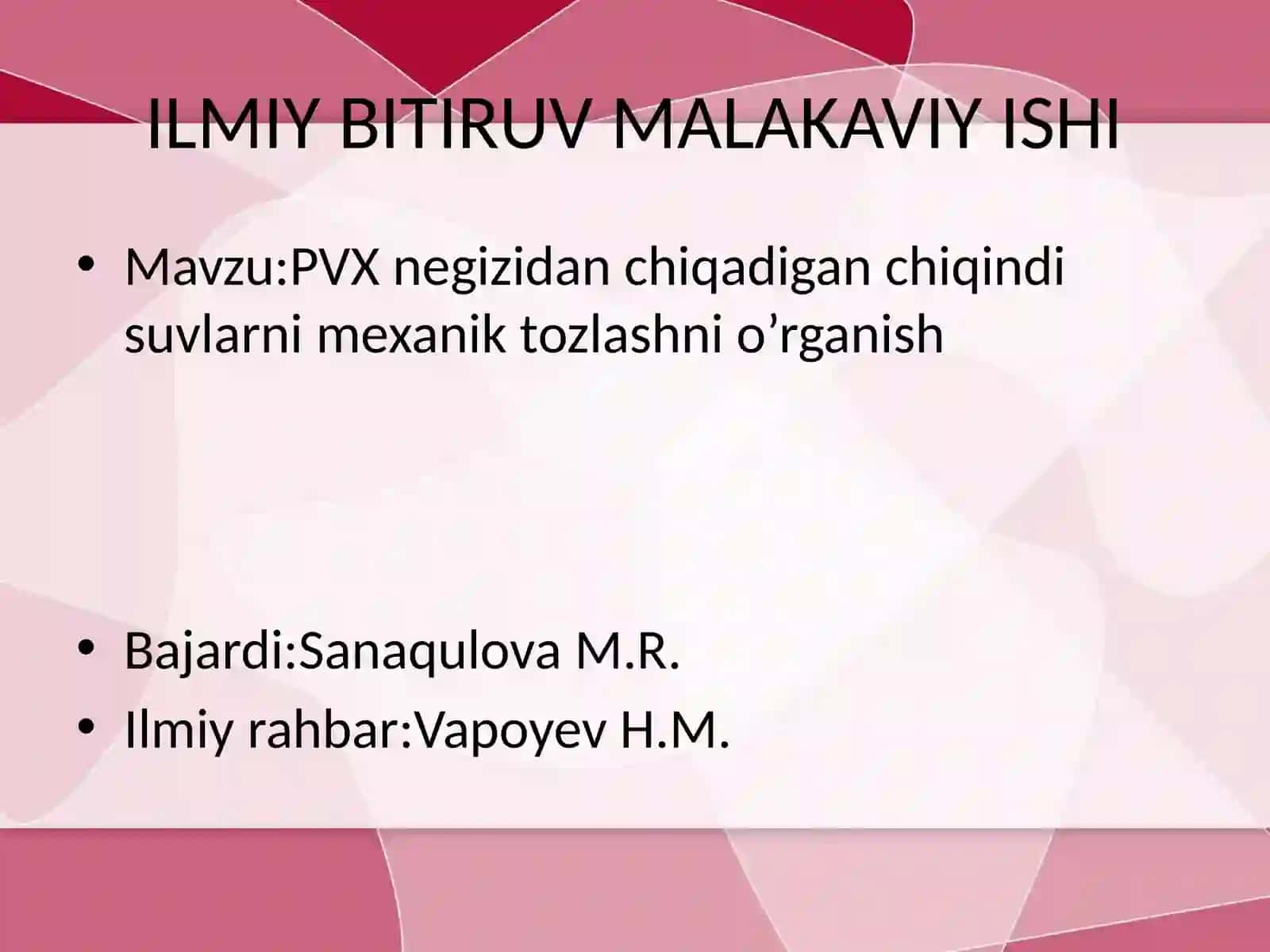 PVX negizidan chiqadigan chiqindi suvlarini mexanik to'zlash ni o'rganish 2