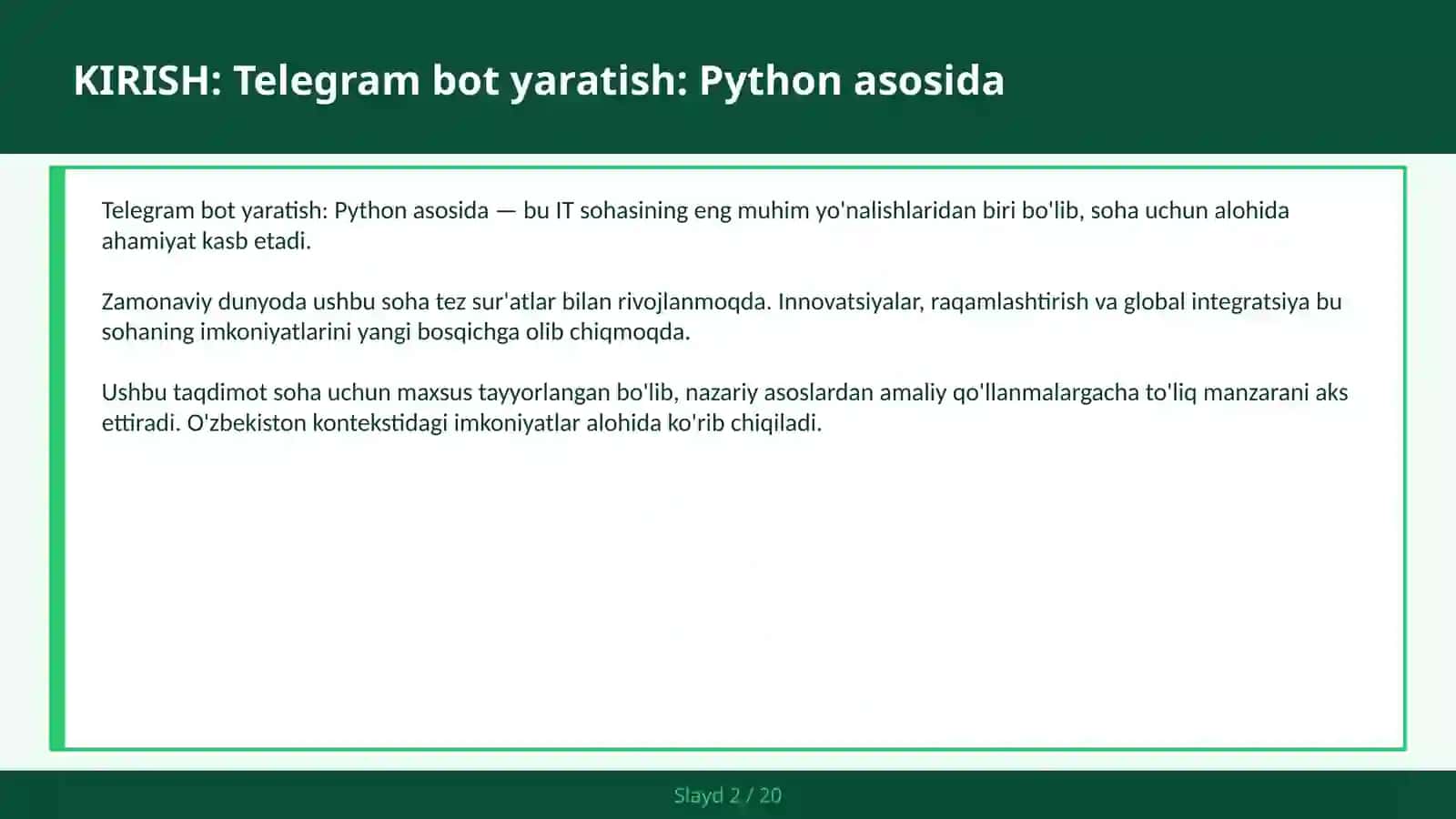 Telegram bot yaratish: Python asosida 2