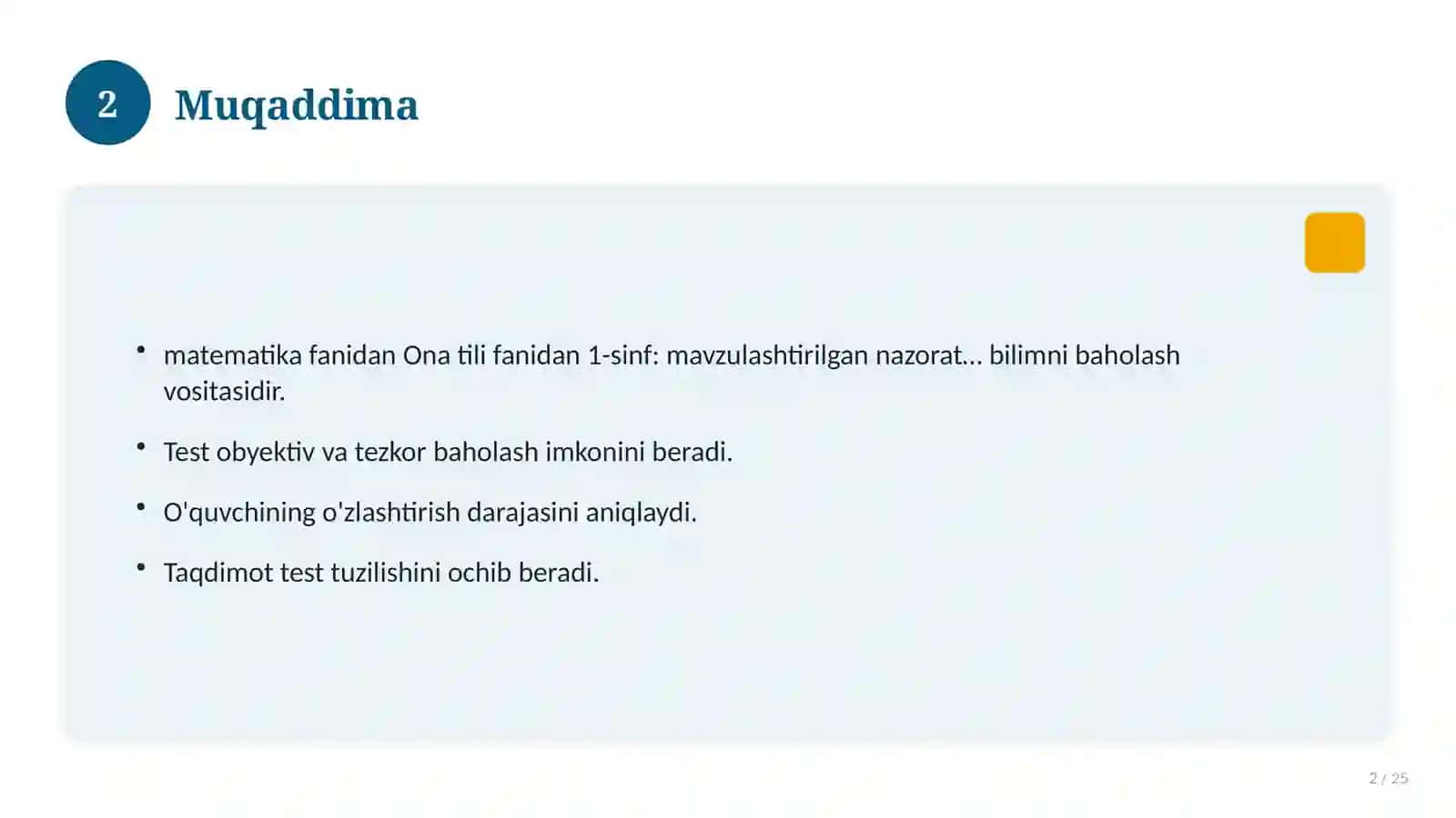 Ona tili fanidan 1-sinf: mavzulashtirilgan nazorat ishi va tahlil 2