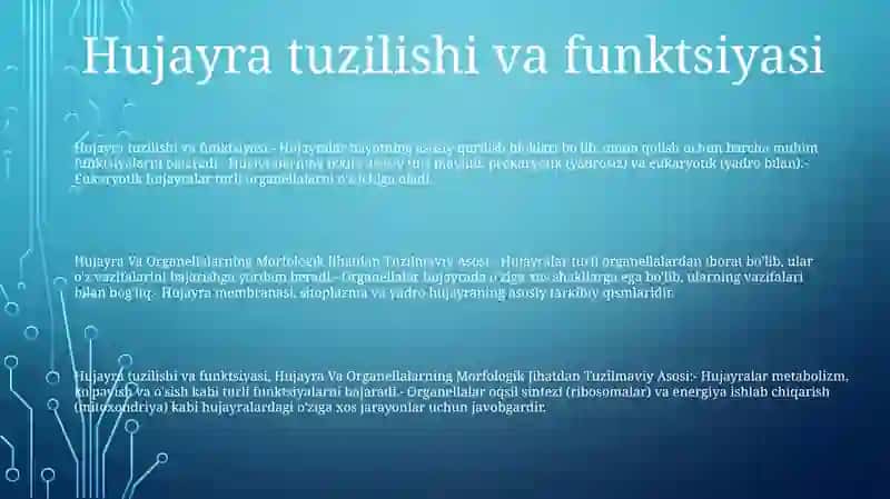 Hujayra Va Organellalarning Morfologik Jihatdan Tuzilmaviy Asosi 2