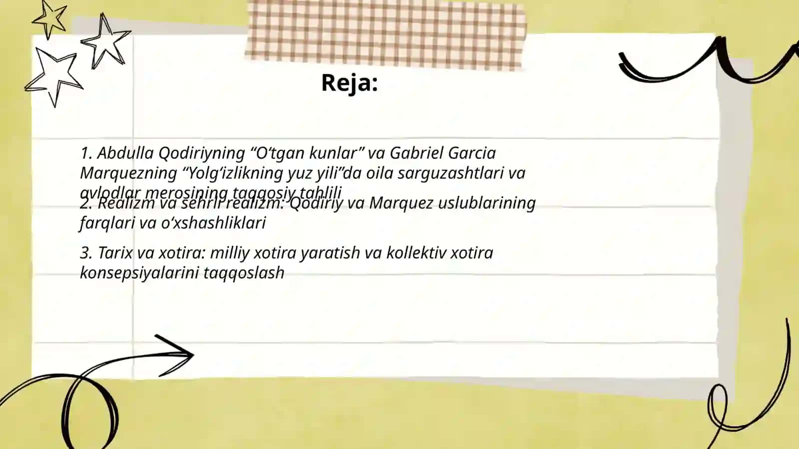 Abdulla Qodiriyning “Oʻtgan kunlar” Gabriel Garcia Marquezning “ Yolgʻizlikning yuz yili” asarlarining qiyosiy tahlili 2