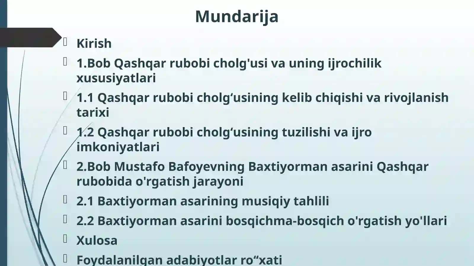 Qashqarrubobicholg‘usida “Baxtiyorman” asarini qashqar rubob cholg‘usida o‘rgatish metodikasi 2