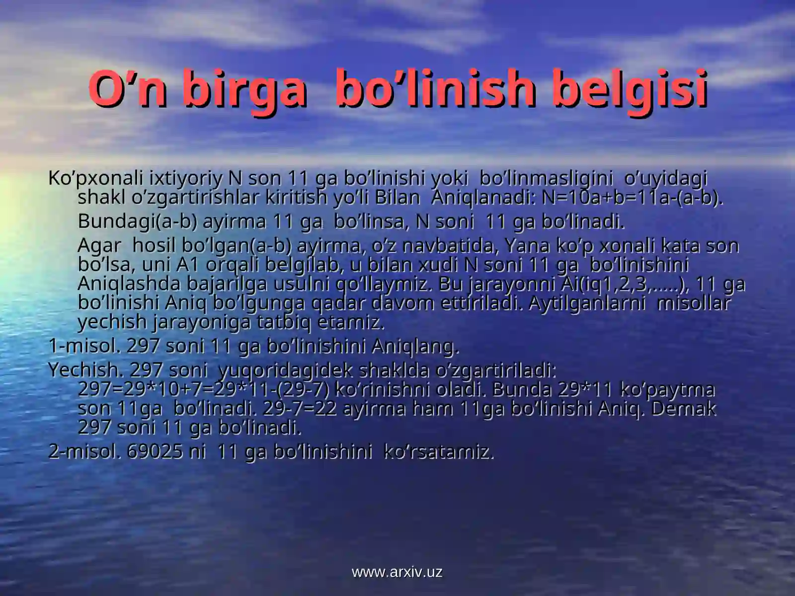 Berilgan sonning boshqa songa bo’linishi 2
