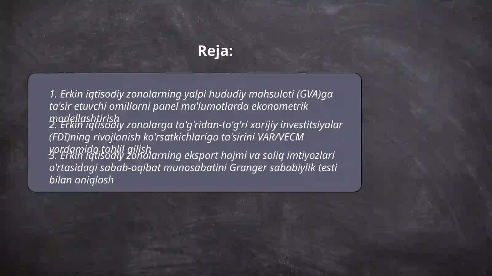 Erkin iqtisodiy zonalar rivojlanish ko'rsatkichlarini ekonometrik modellashtirish 2
