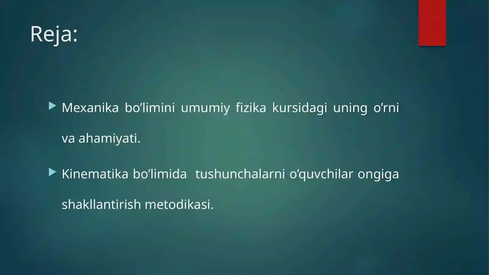 FIZIKA O‘QITISHNING XUSUSIY MASALALARI: UMUMIY O‘RTA TA’LIM MAKTABI “MEXANIKA” BO‘LIMINING STRUKTURASI 2