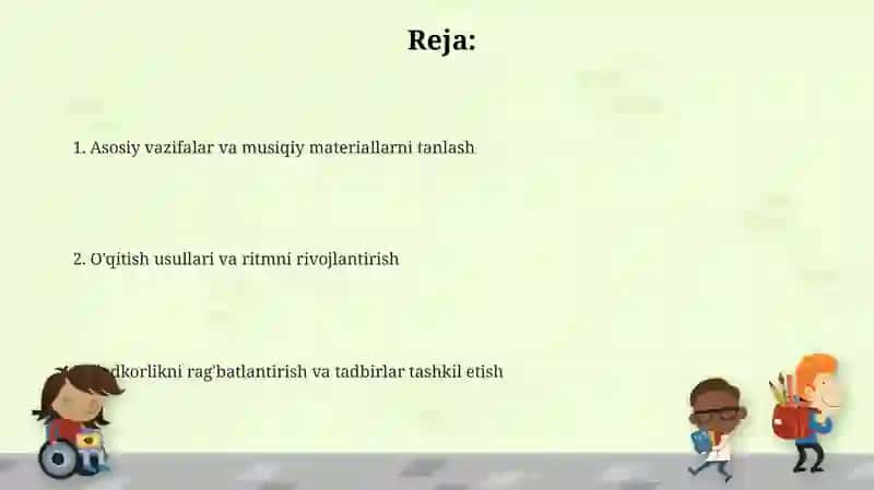 Maktabgacha tayyorlov yoshdagi bolalar uchun musiqa rahbarining asosiy ish rejasi 2