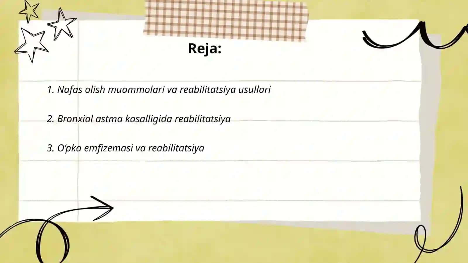 Nafas organlari va Asab sistemasi kasalliklarida reabilitatsiyani olib borish 2