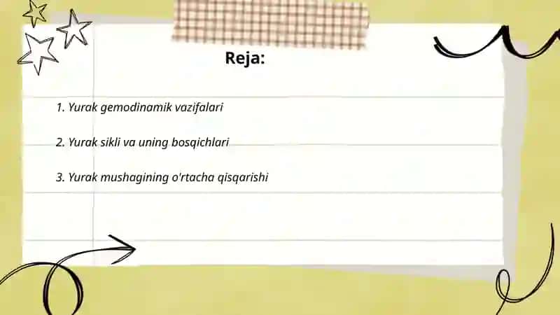 Yurak gemodinamik vazifasi. Yurak mushagini oʻtkazuvchanligini oʻzgarishini fiziologik asosi 2