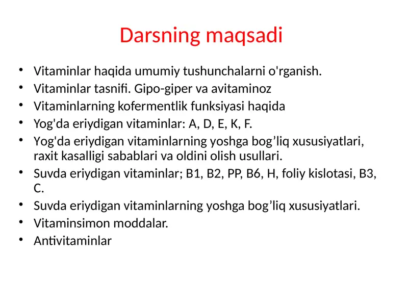 Vitaminlar farmokolgiyasi 2