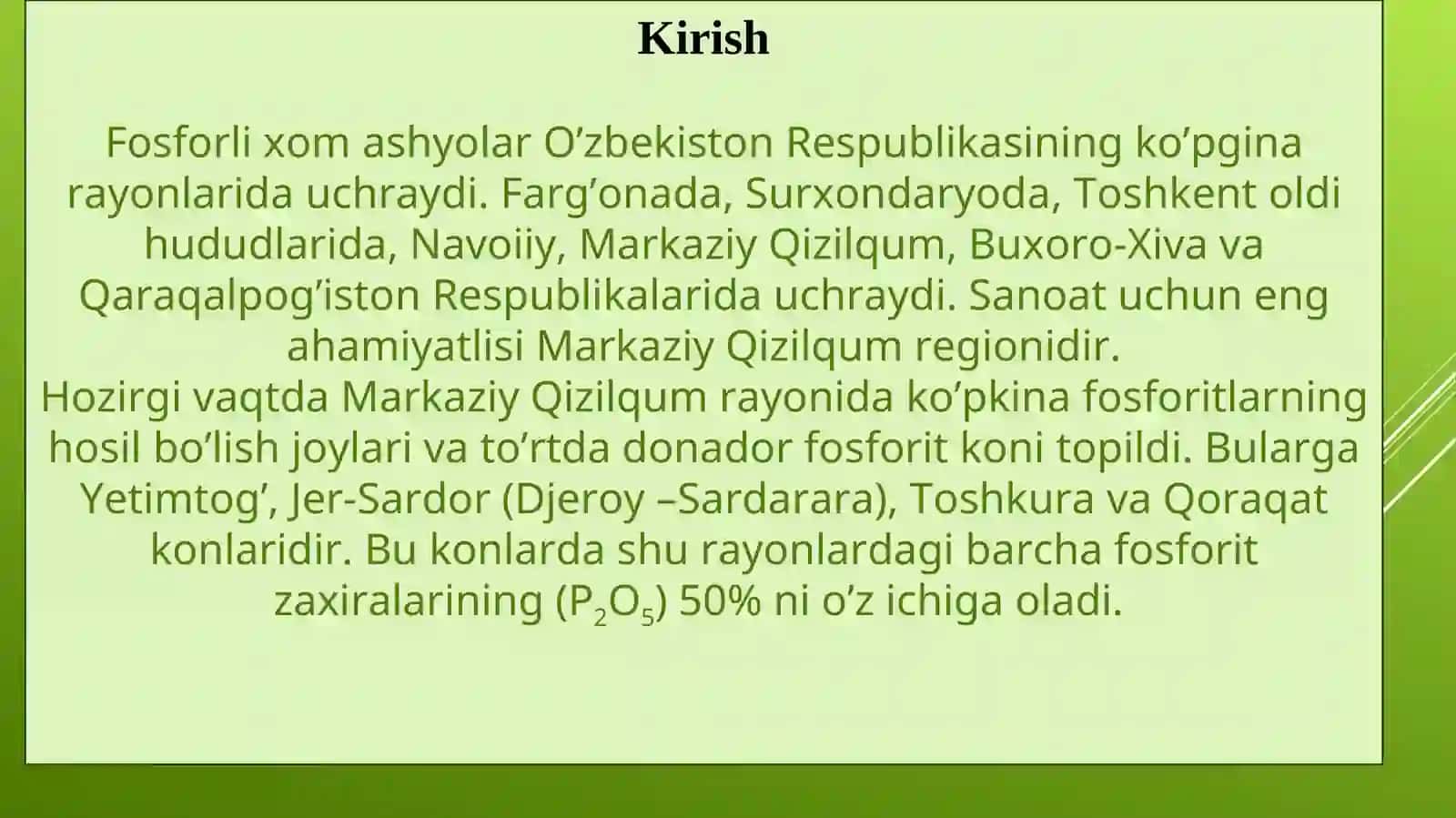 MARKAZIY QIZILQUM PAST NAVLI FOSFORITLARI ASOSIDA ORGANOMINERAL O’G’ITLAR OLISHNING ILMIY ASOSLARI 2
