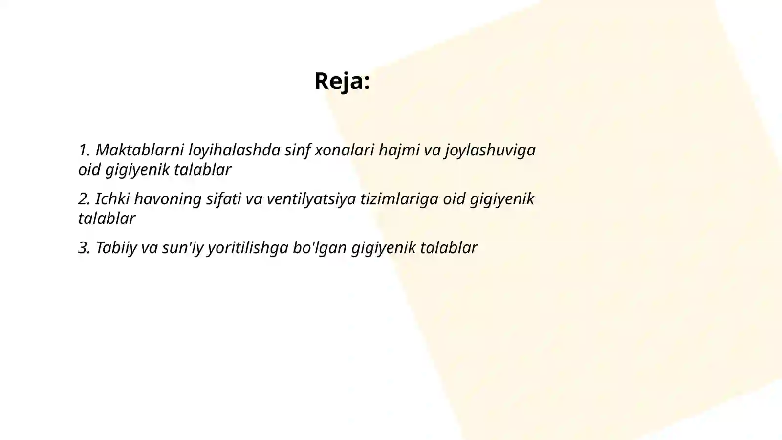 Maktablarni loyihalashga bo'lgan gigiyenik talablar 2