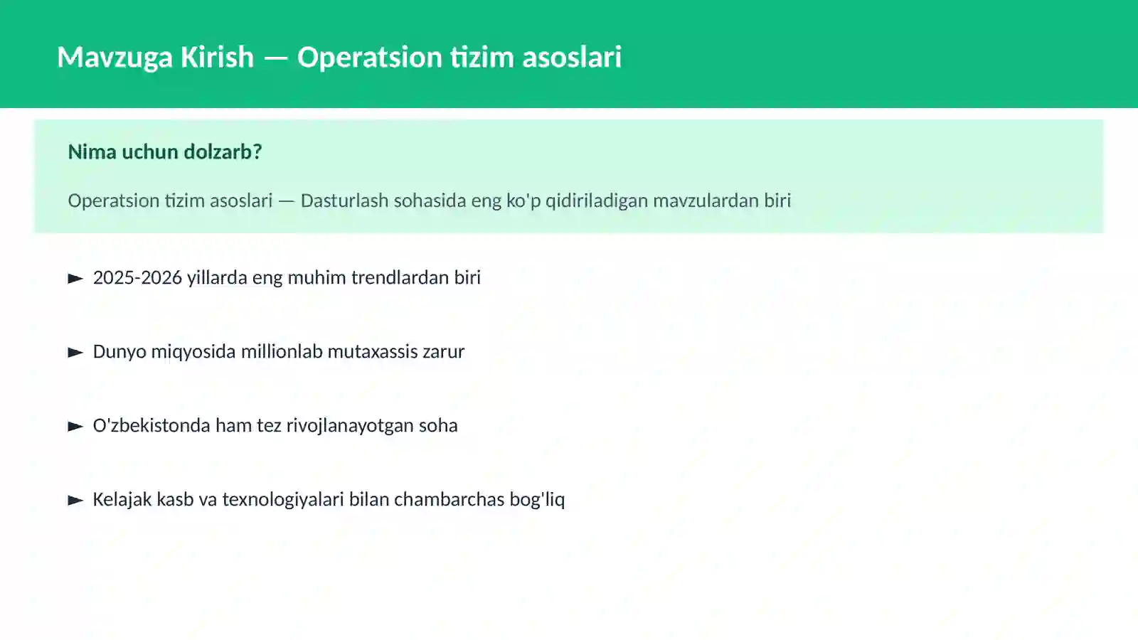 Operatsion tizim asoslari 2