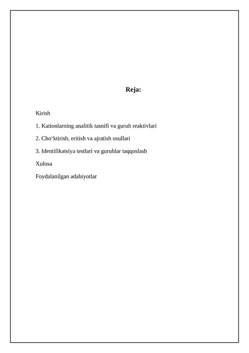 Kationlarning Analitik Guruhlar bo'yicha tasniflari v ularni taqqoslash 2