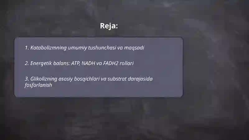 Katabolizmning umumiy yoʻllari.Piruvat metabolizimi biologik oksidlanishi 2