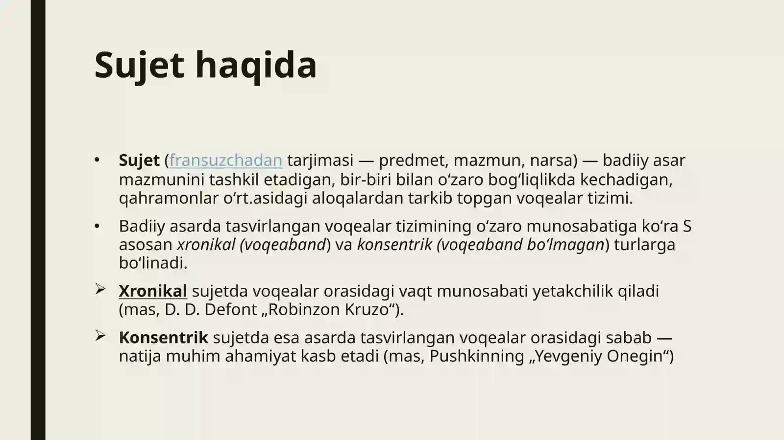 Badiiy asarda Sujet va uning turlari 2