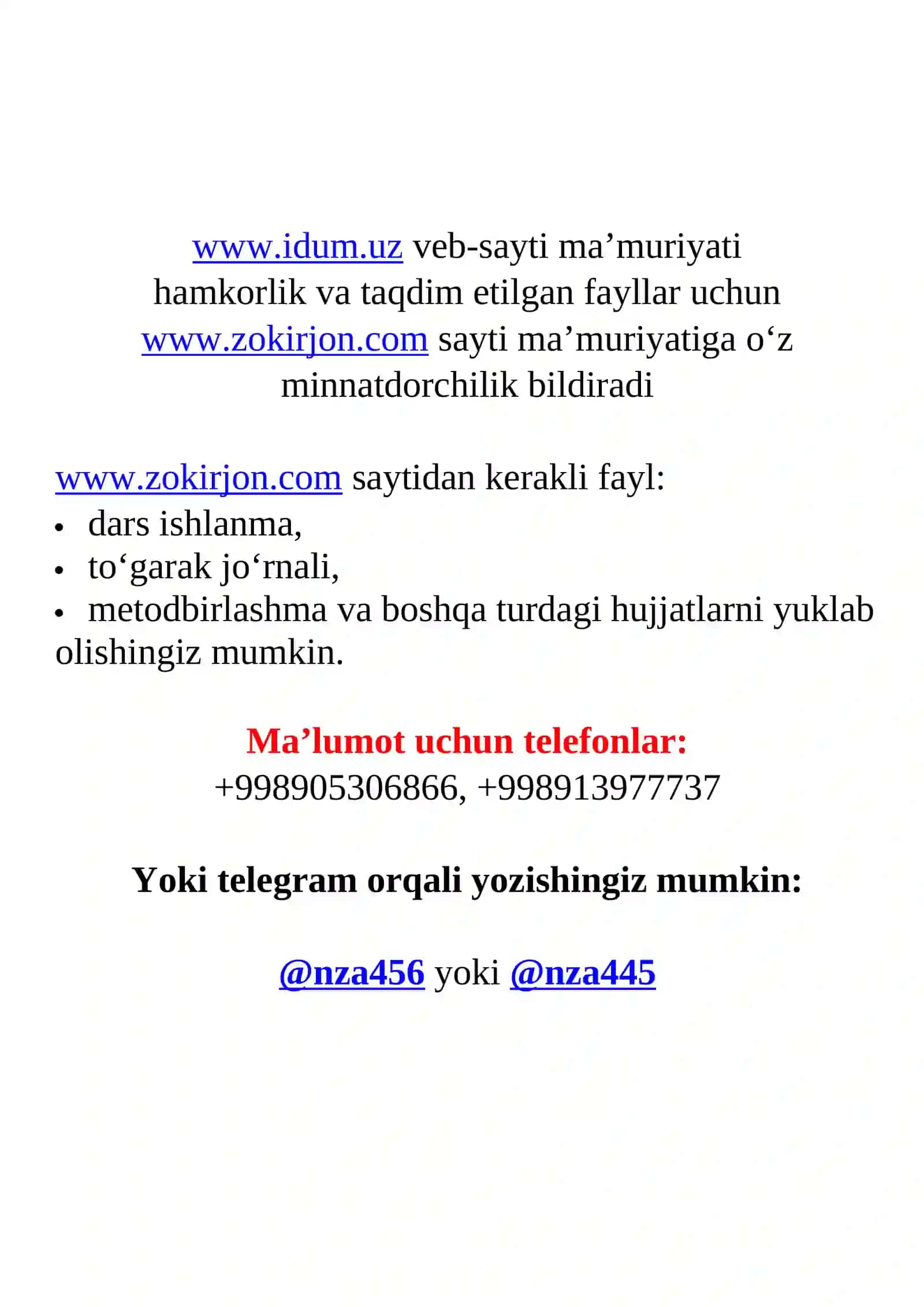 Dars ishlanma va metodikalar 2