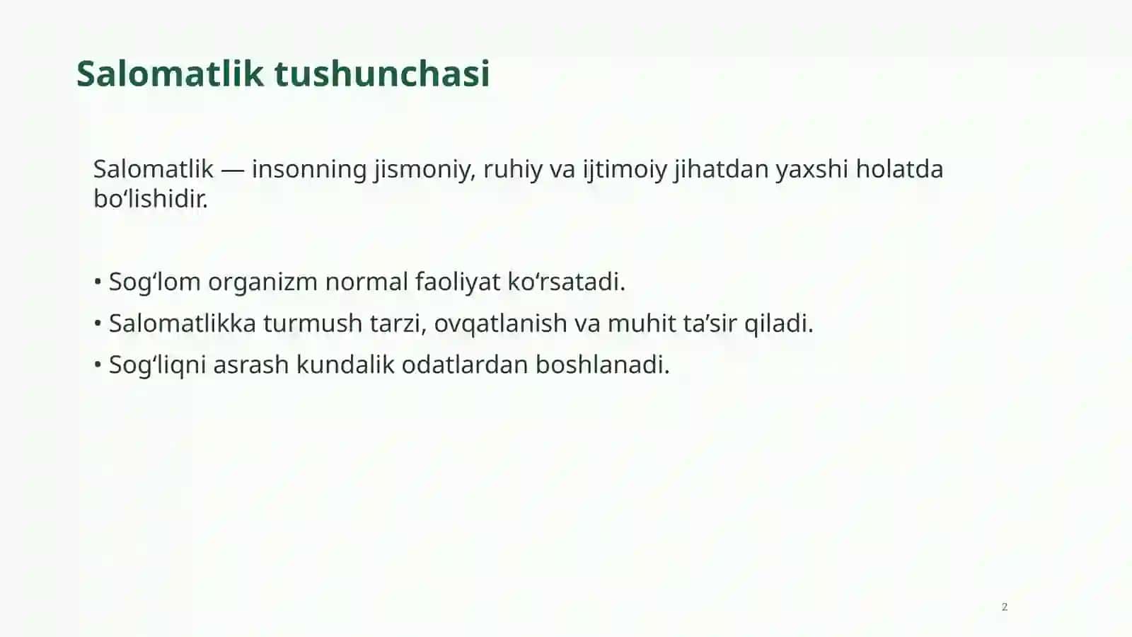 “Odam va uning salomatligi” — Biologiya fanidan zamonaviy PowerPoint taqdimot 2