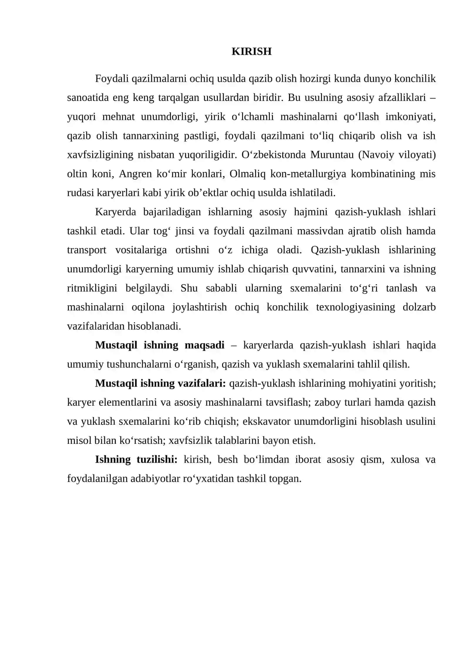 KARYERLARDA QAZIB-YUKLASH ISHLARI TOʻGʻRISIDA UMUMIY MAʼLUMOTLAR. QAZISH VA YUKLASH SXEMALARI 2