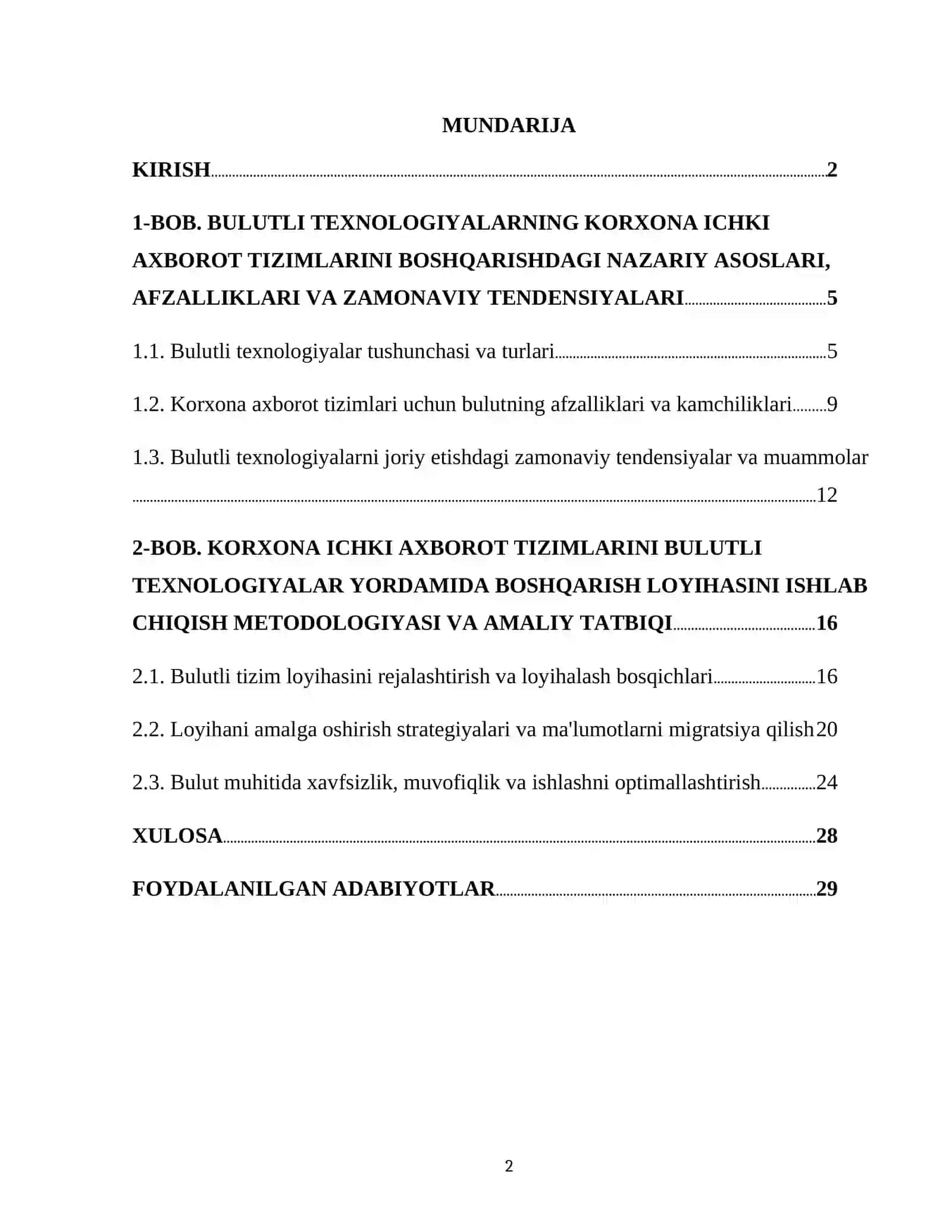 BULUTLI TEXNOLOGIYALAR YORDAMIDA KORXONA ICHKI AXBOROT TIZIMLARINI BOSHQARISH BO‘YICHA LOYIHA YARATISH 2