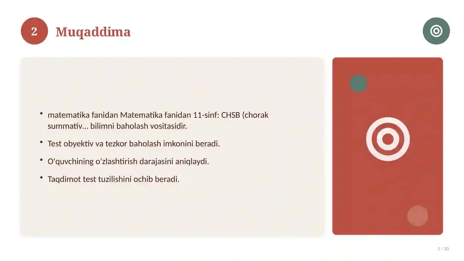 Matematika fanidan 11-sinf: CHSB (chorak summativ baholash) 2