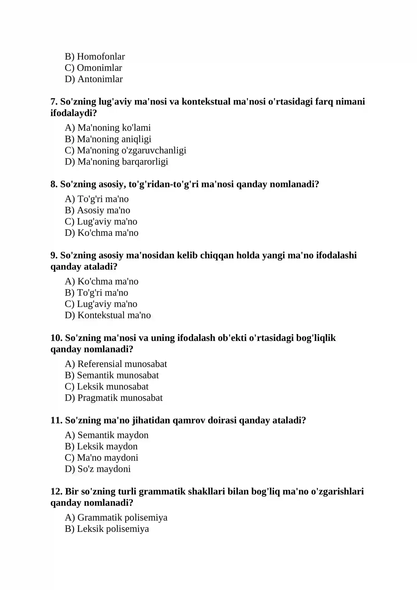TEST SAVOLLARI 2