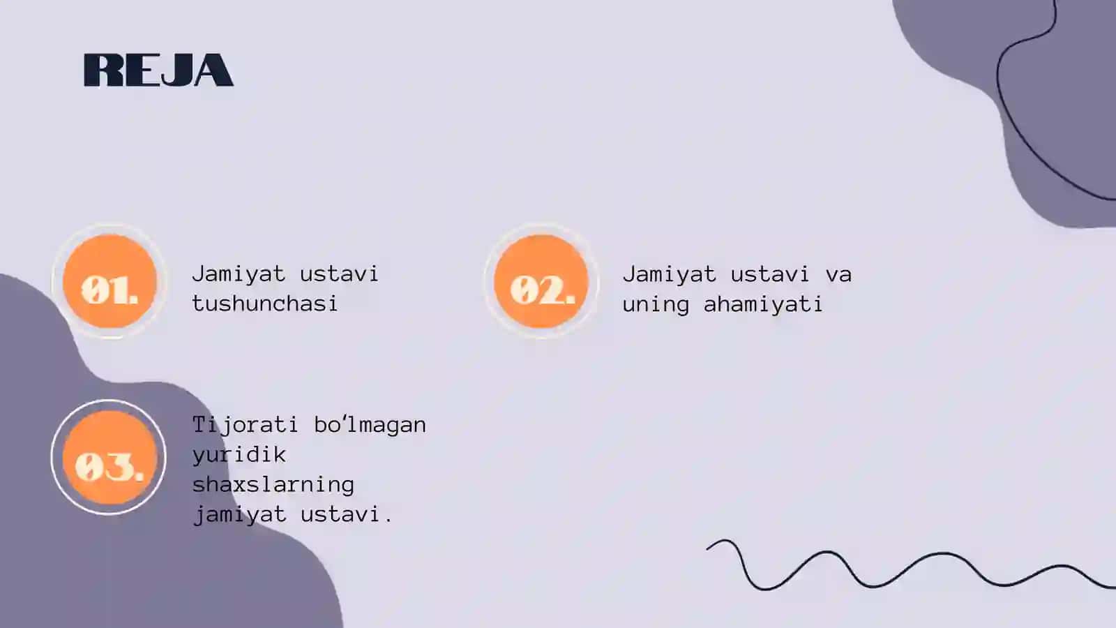 Jamiyat ustavi tushunchasi. Tijorati bo'lmagan yuridik shaxslarning jamiyat ustavi. (2) 2