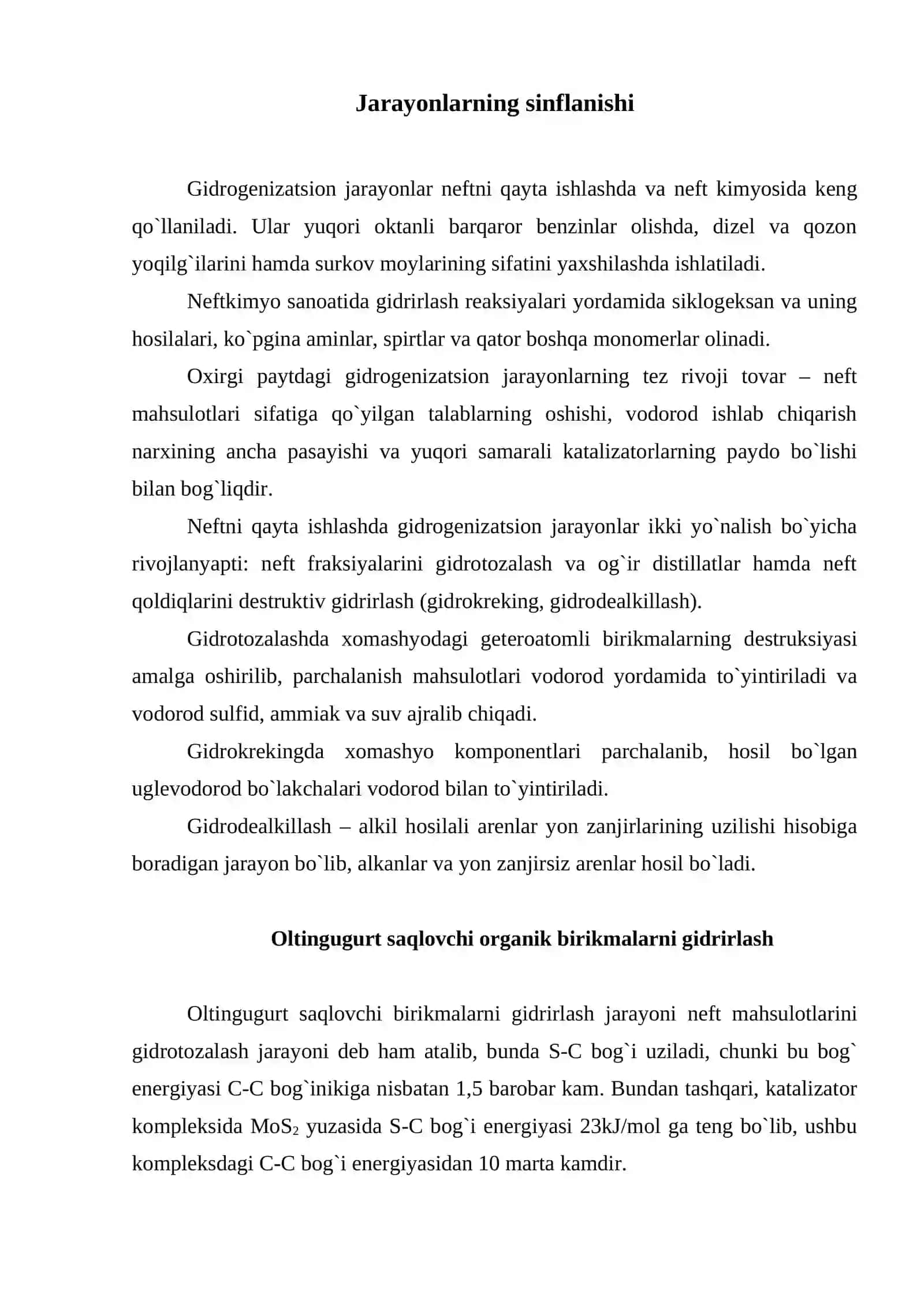 Neftni qayta ishlashdagi gidrogenizatsiya jarayonlari 2