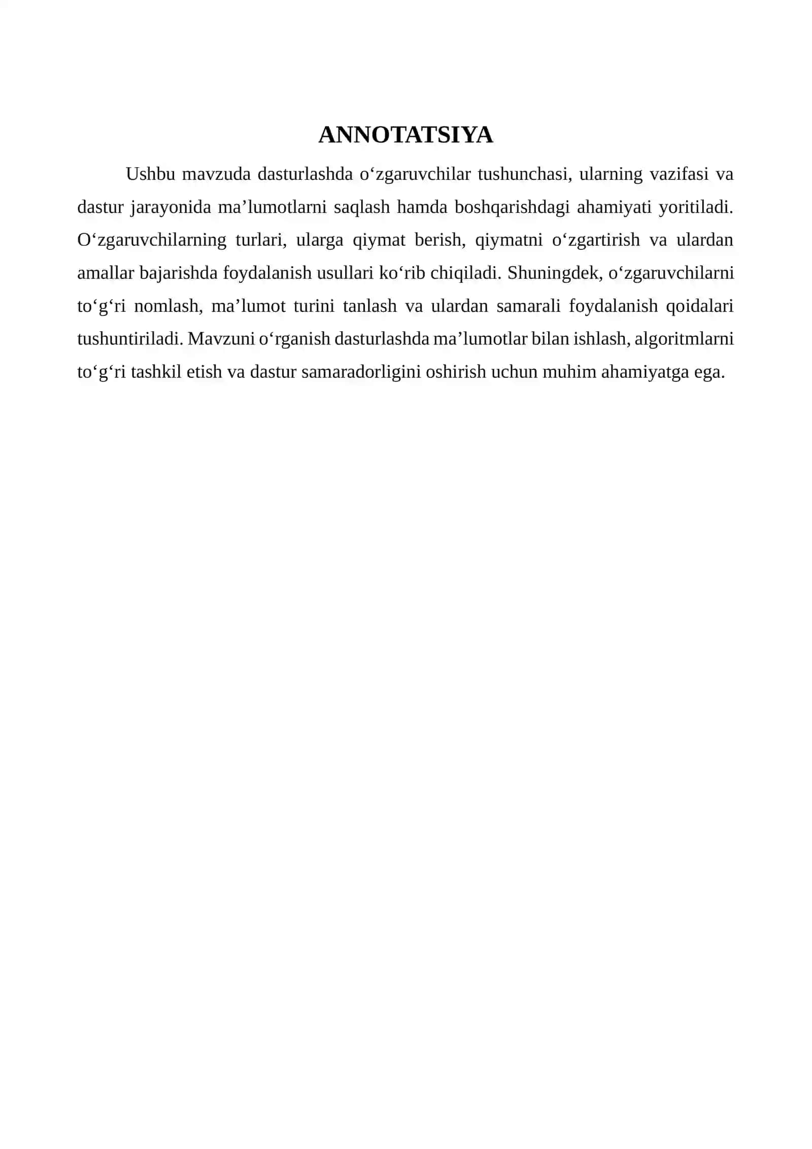 O'zgaruvchilar va ularni boshqarish 2