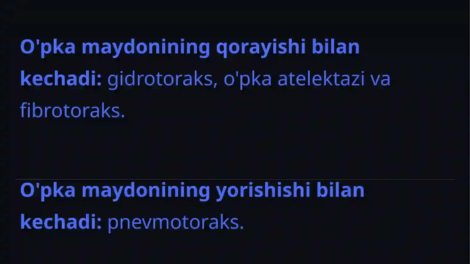 O'pkamaydonining total (subtotal) qorayishi (yorishishi) sindromi 2