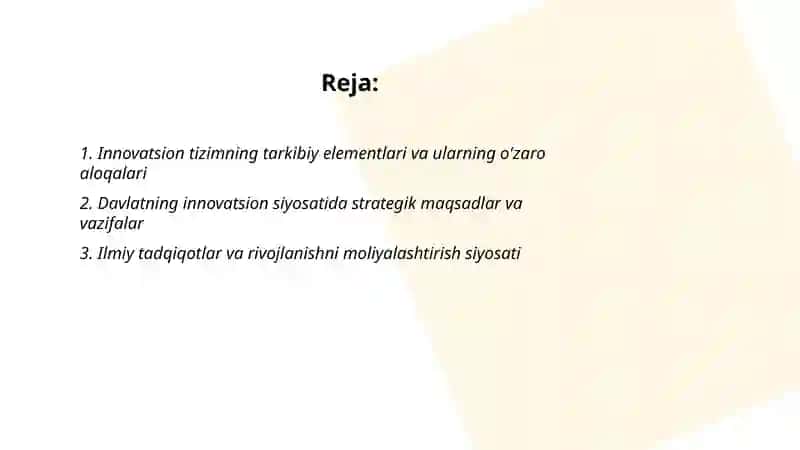 Innovatsion tizim va davlatning innovatsion siyosati 2