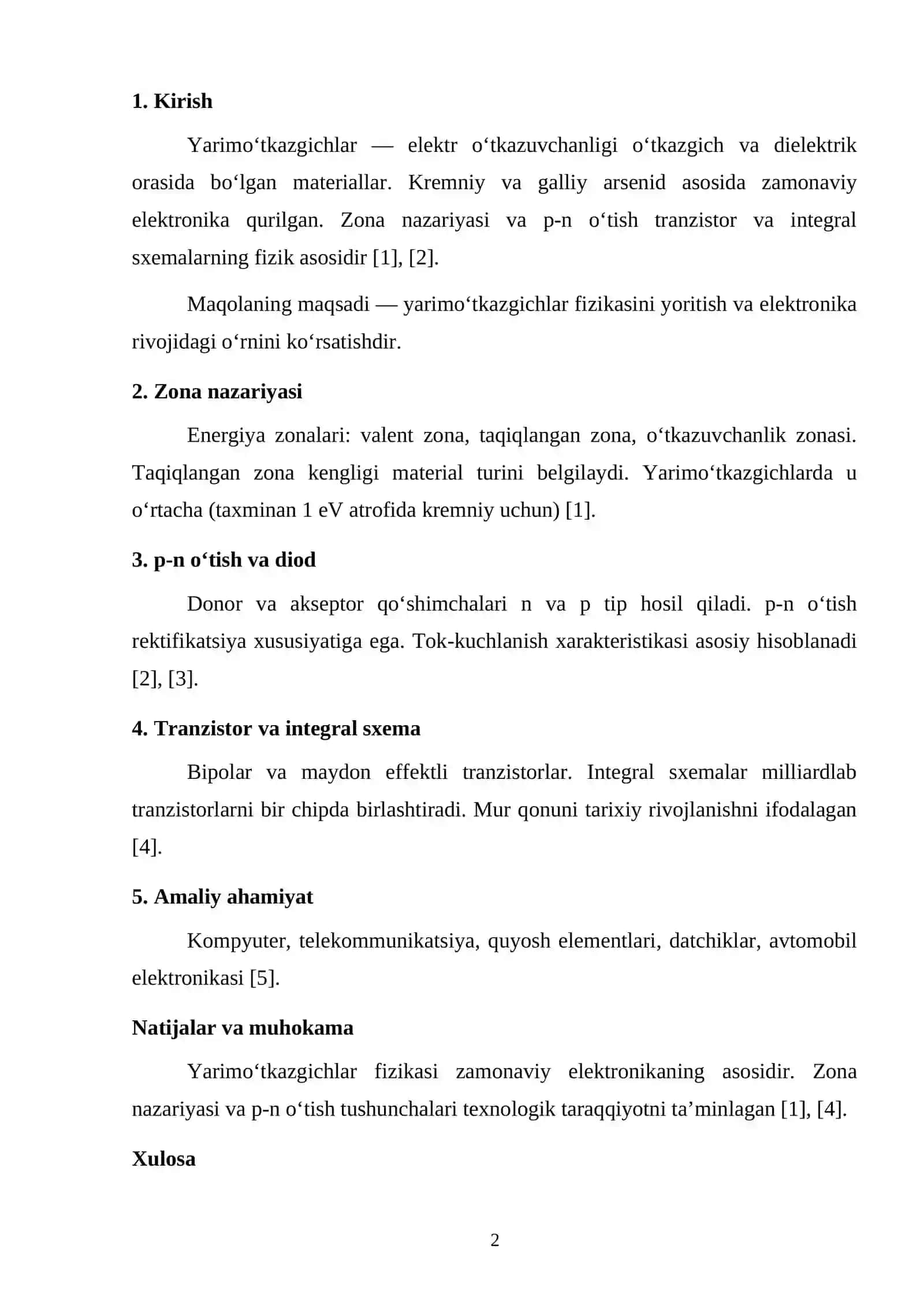 YARIMO‘TKAZGICHLAR FIZIKASI VA ZAMONAVIY ELEKTRONIKANING RIVOJLANISHIDAGI O‘RNI 2