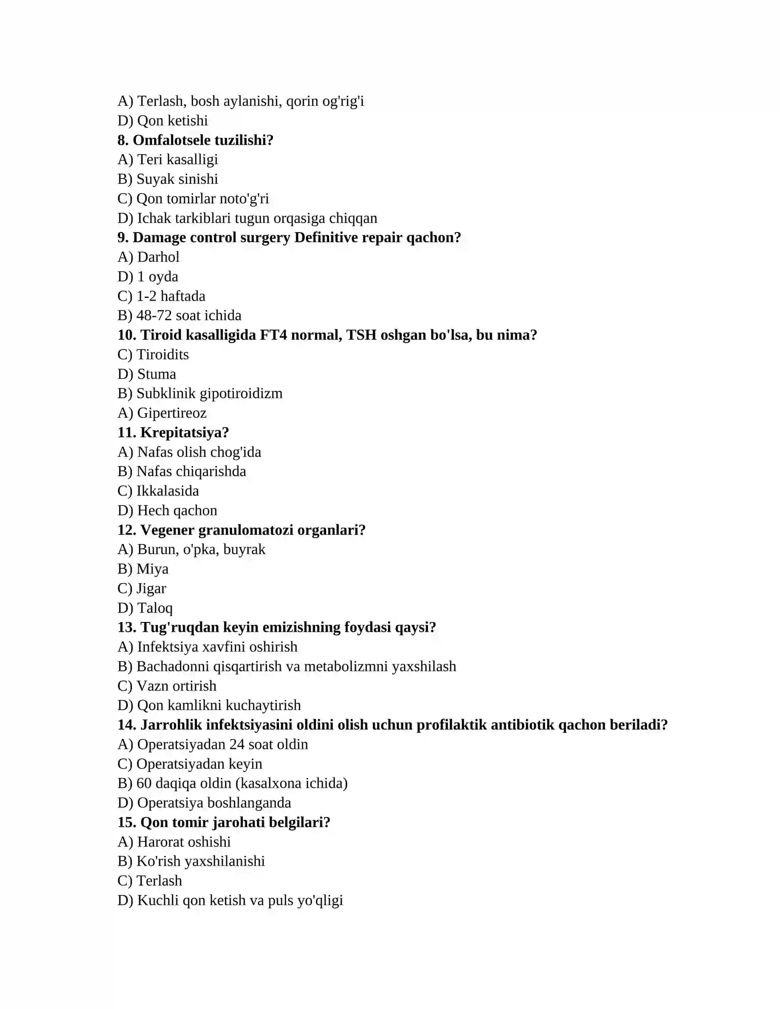 Dermatologiya savollari TAYYORGARLIK TEST TO'PLAMI (Terapiya, Jarrohlik, Akusherlik-ginekologiya) 2