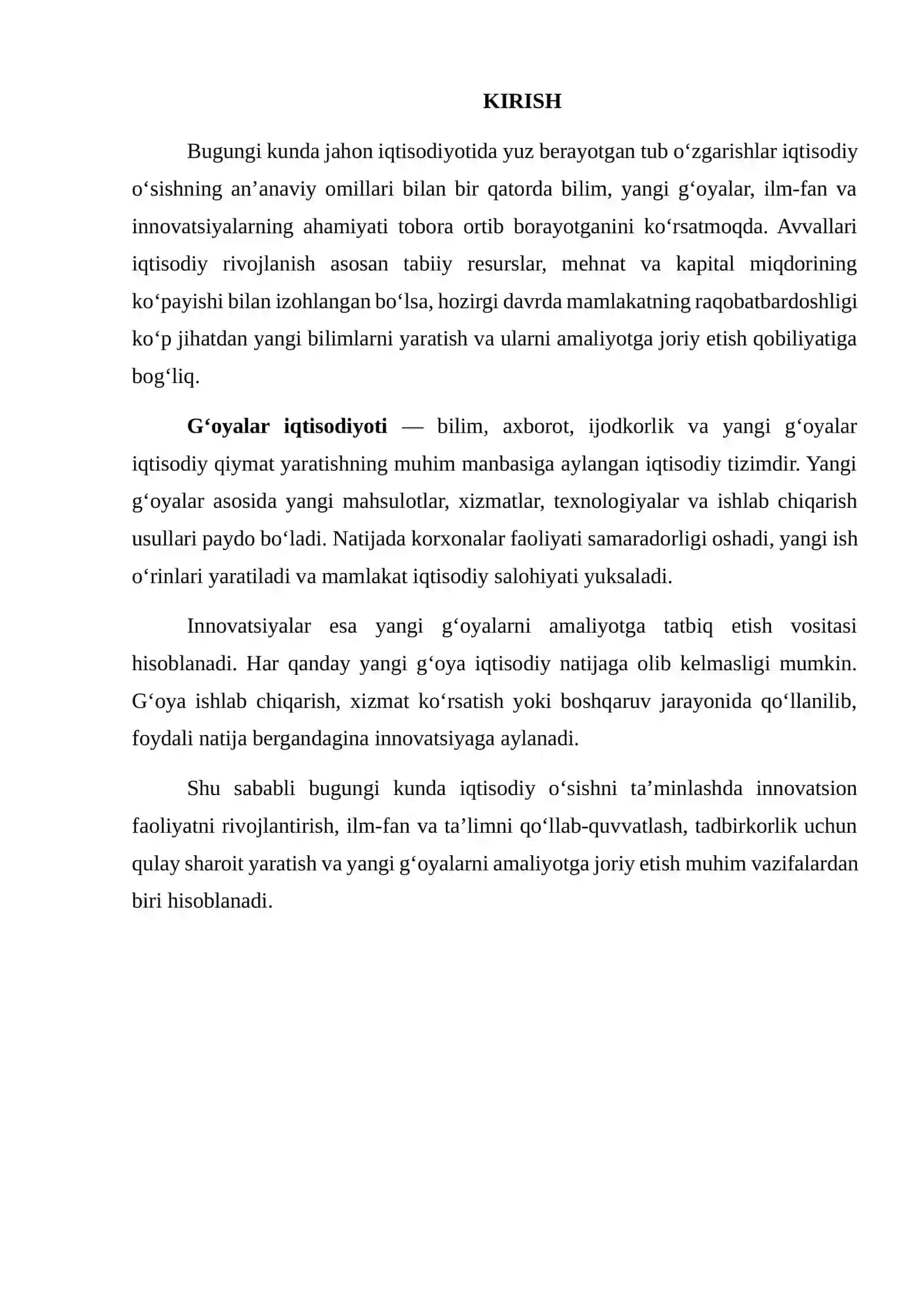 G‘OYALAR IQTISODIYOTI VA INNOVATSIYALARNING IQTISODIY O‘SISHDAGI ROLI 2