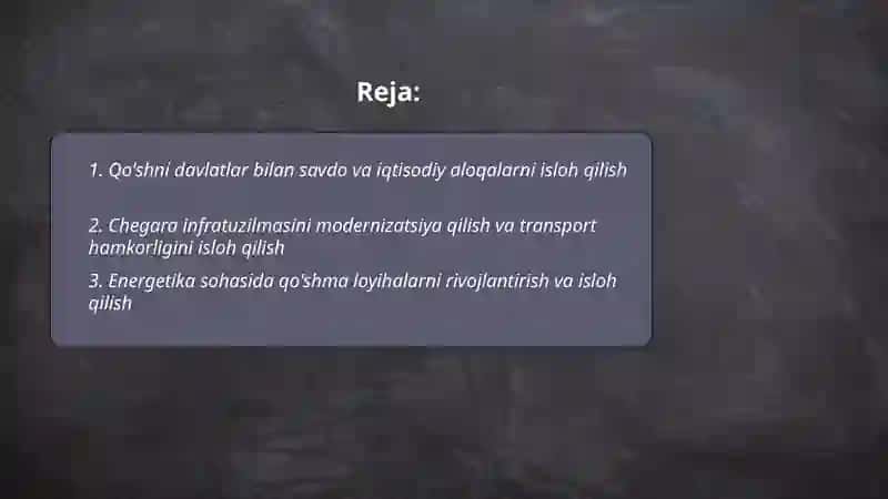 Qo'shni davlatlar bilan aloqa islohotlari 2
