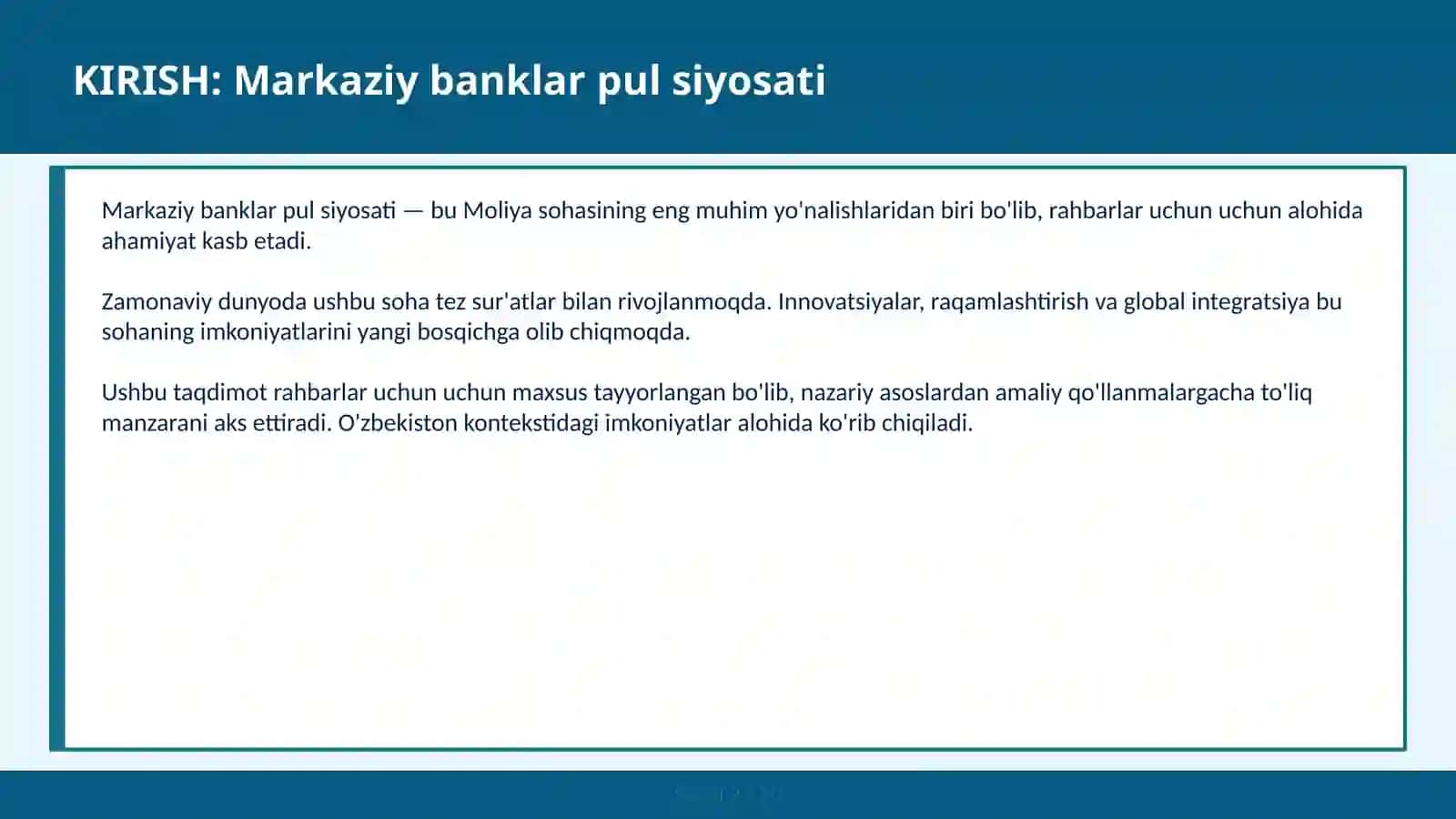 Markaziy banklar pul siyosati 2