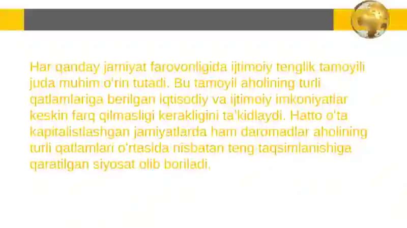 Ijtimoiy tenglik va davlatning mehnat faoliyatini rag’batlantirish tadbirlari 2