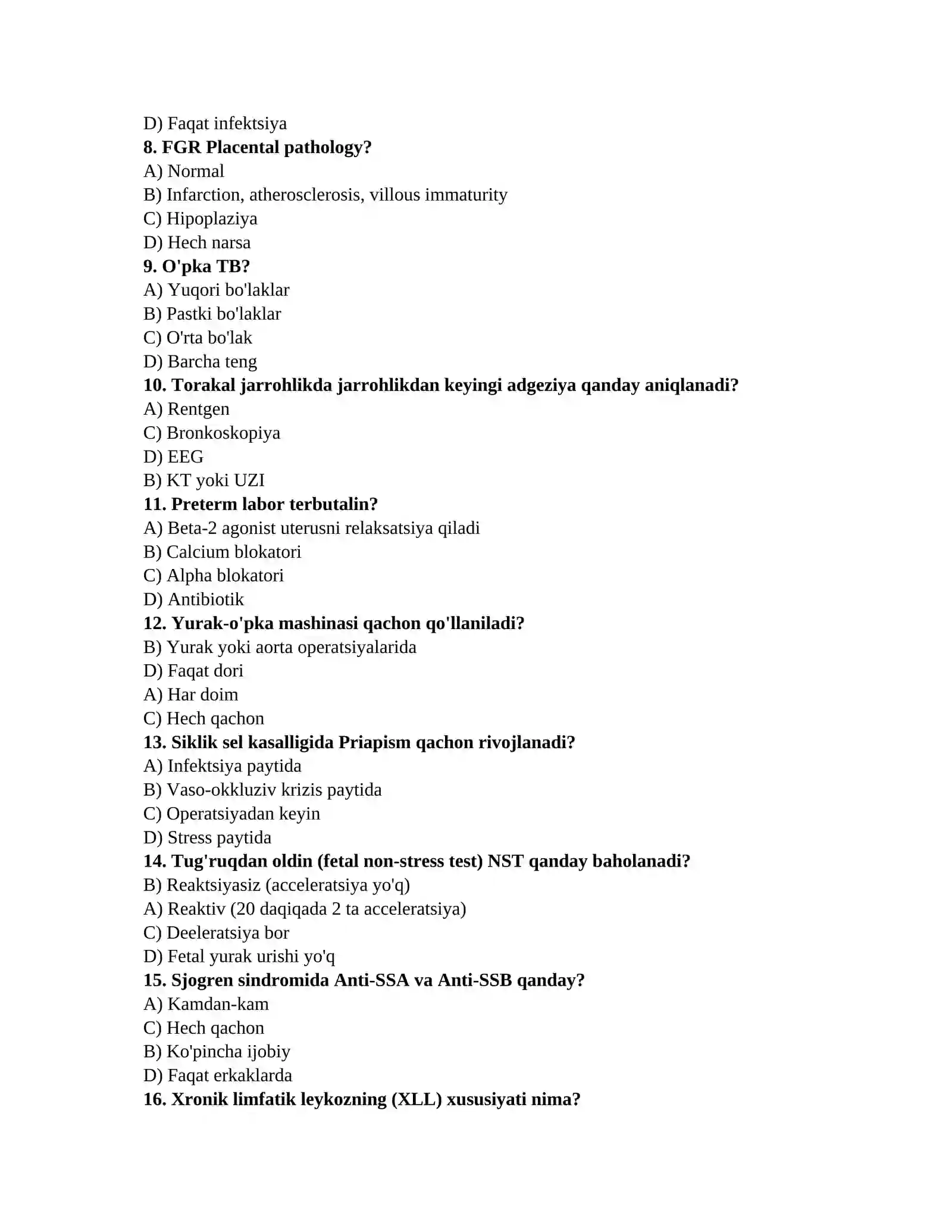 Tibbiyot test javoblari 2