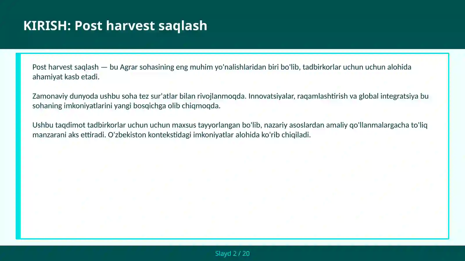 Post harvest saqlash 2