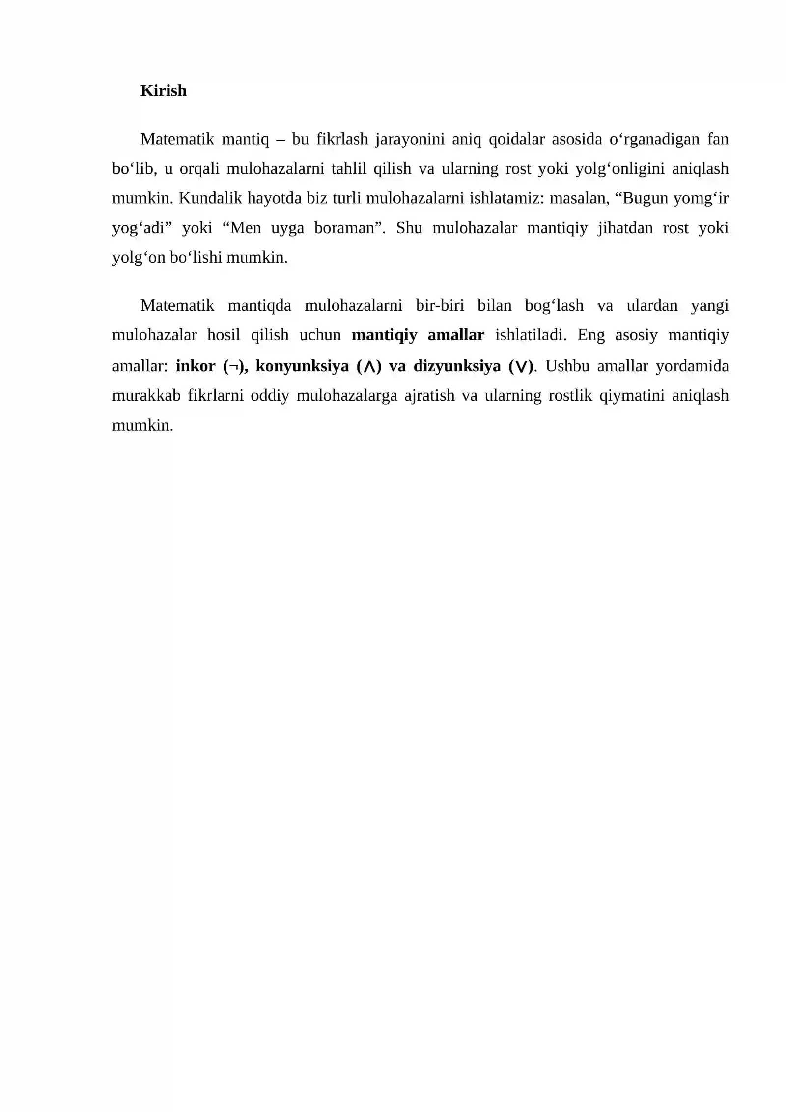 Matematik mantiqda mulohazalar 2