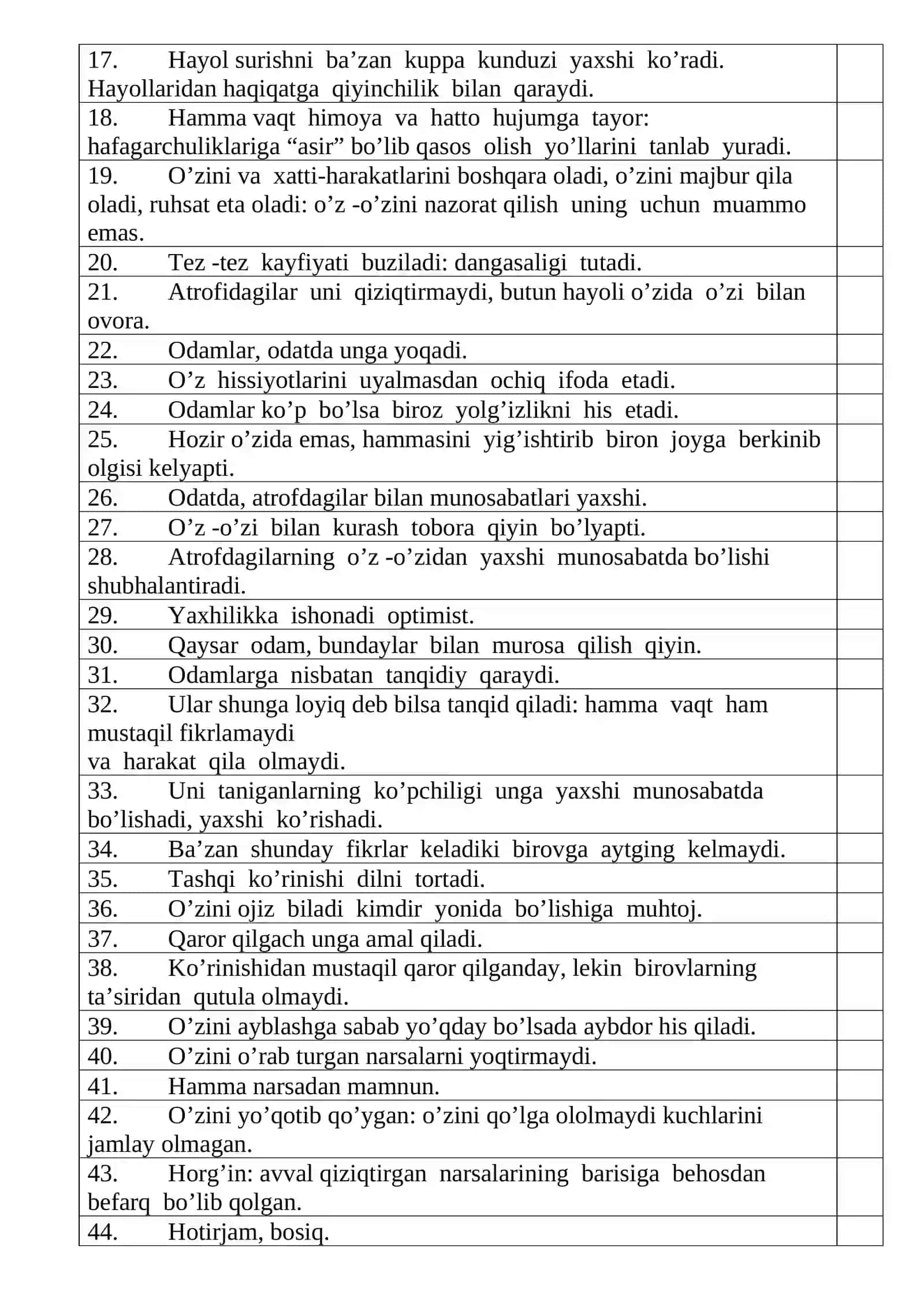SOTSIAL –ADAPTATSIYANI O’RGANISH SO’ROVNOMASI 2