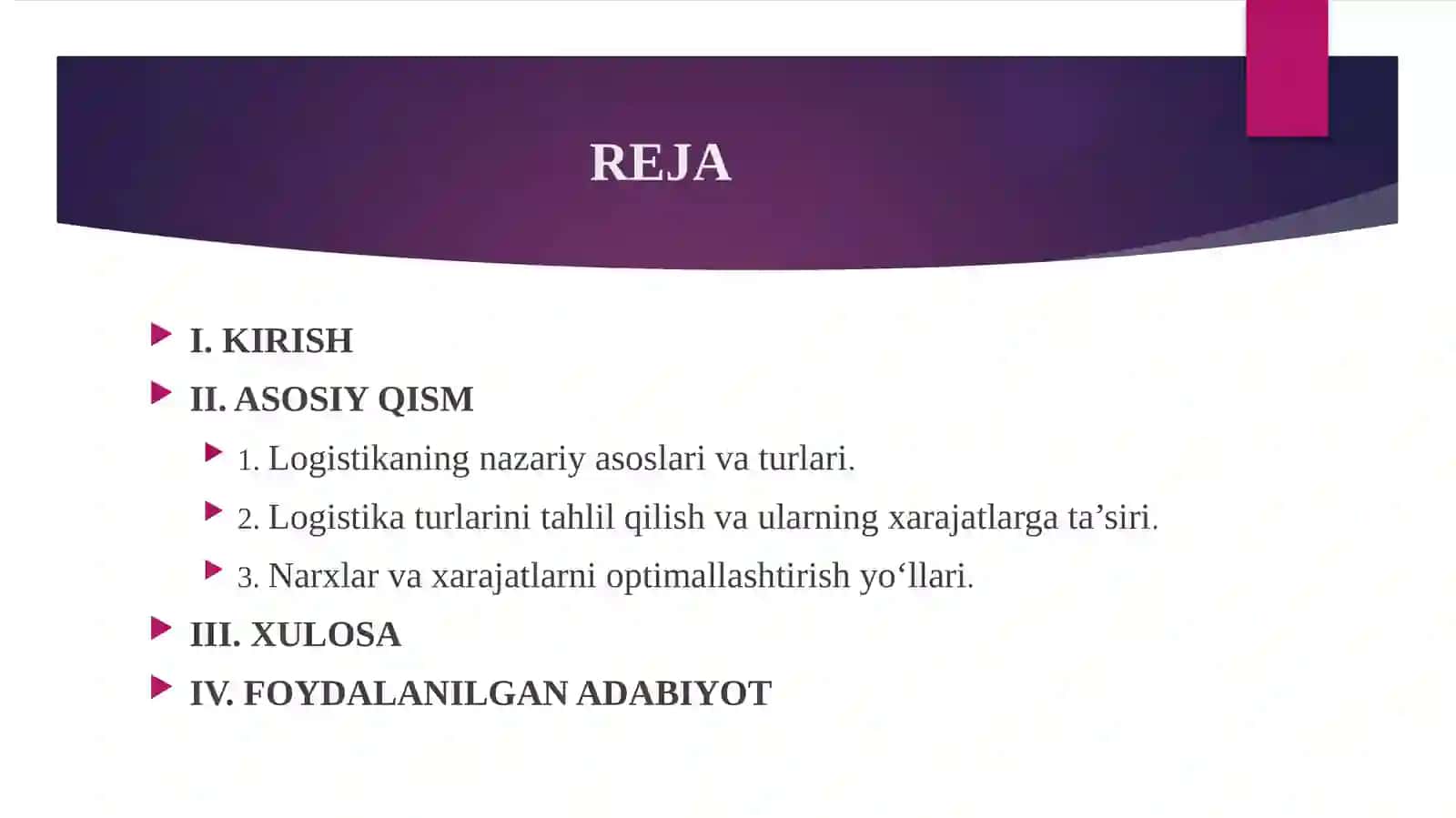Logistika Turlarini Tahlil Qilish Narxlari va Xarajatlarni Optimallashtirish 2