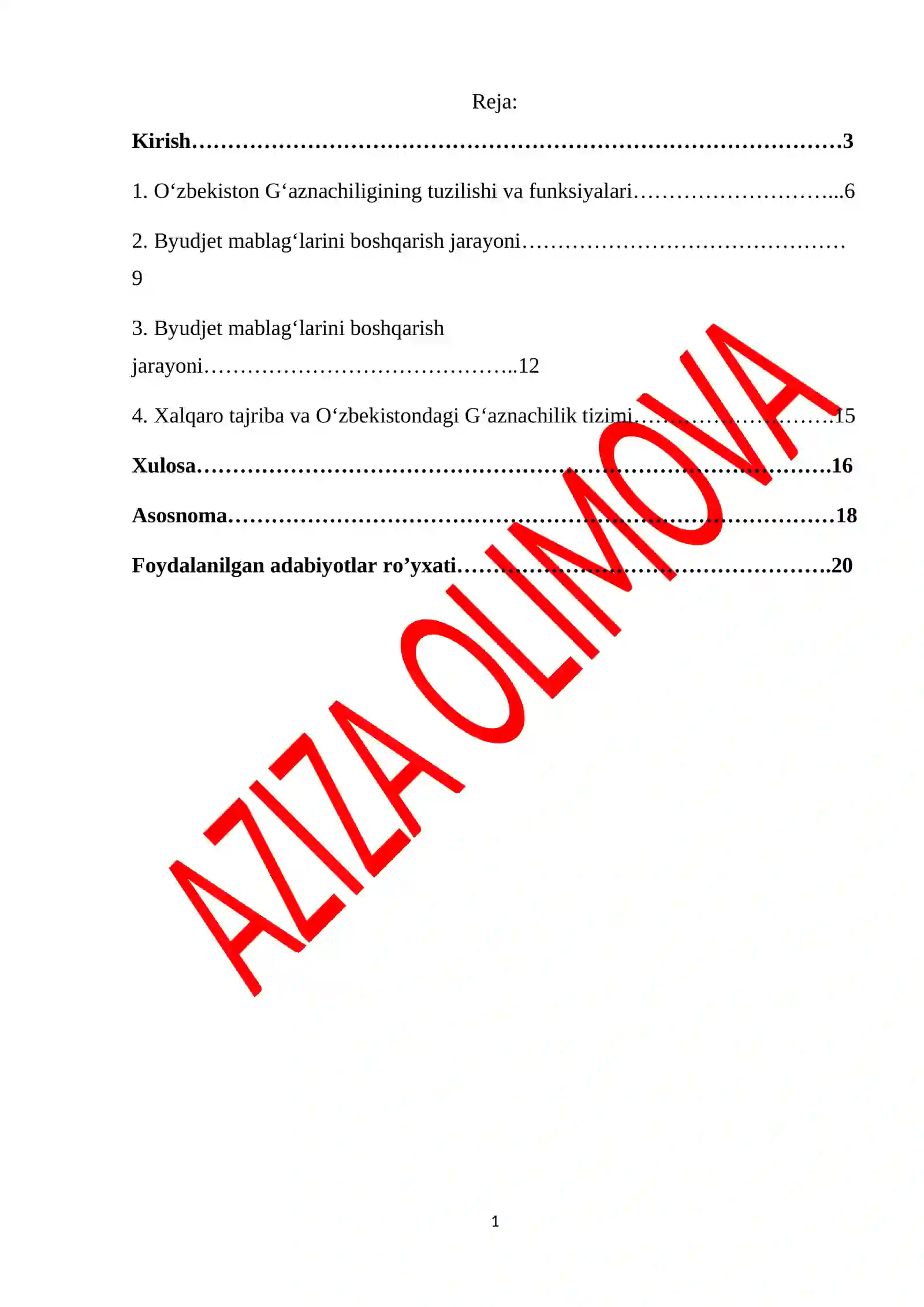 Oʻzbekiston respublikasi gʻaznachiligi, uning budjet mablagʻlarini boshqarishdagi ahamiyati 2