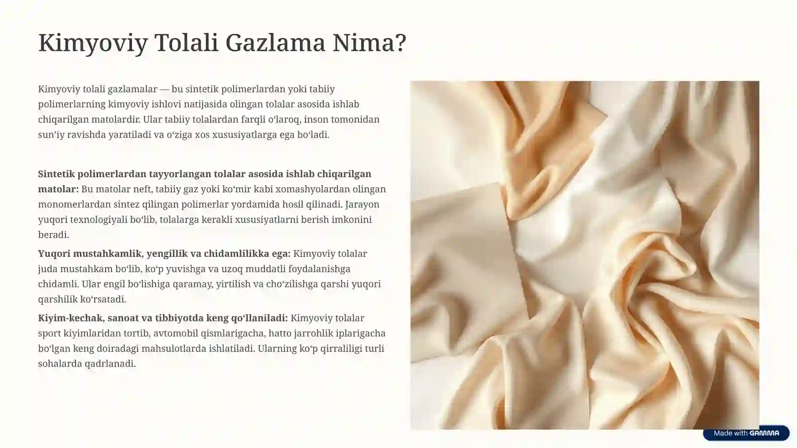 Kimyoviy Tolali Gazlamalar va Ularning Xususiyatlari 2