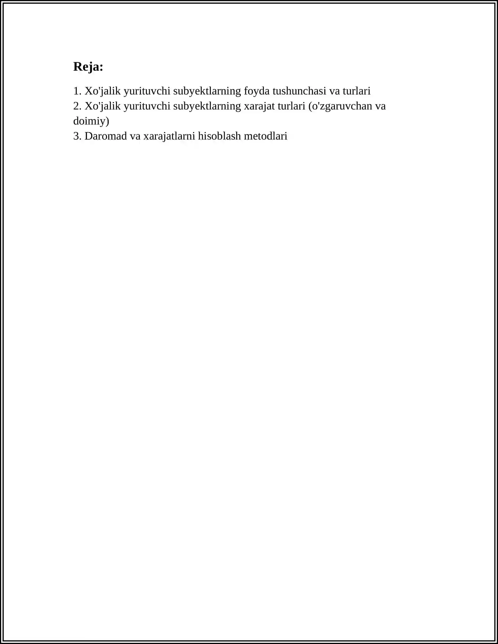 XO'JALIK YURITUVCHI SUBYEKTLARNI FOYDA VA XARAJATLARI 2